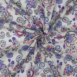 Voal de bumbac imprimat digital - Paisley Floral Purple - Img 2