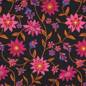 Batist - Voal de bumbac imprimat - Flowers Black - cupon 77 cm - Img 4