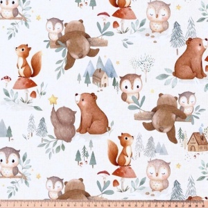 Bumbac imprimat digital cu animale - Woodland Life - Img 2