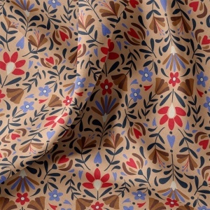Bumbac imprimat - Folk Floral Beige - Img 2