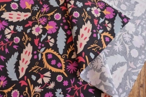 Bumbac Reiat Velur Babycord - Boho garden Black - Img 2