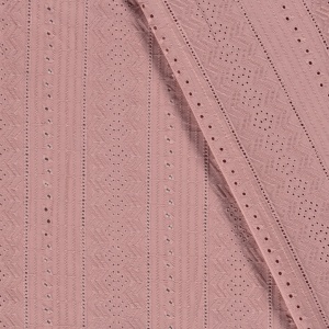 Cupon 1.4m - Bumbac voal brodat- Multi Stripes Old Rose