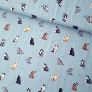Cupon 40cm - Poplin imprimat - Cats Blue