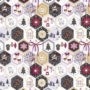 Cupon 50 cm - Material bumbac Craciun - Christmas Patchwork Pink - Img 3