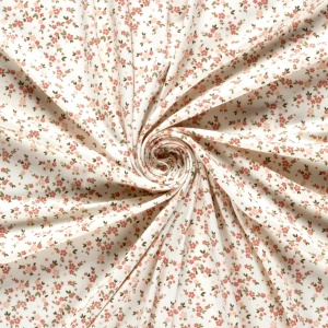 Cupon 70cm - Jerse Bumbac imprimat cu flori mici- Bouquet Ivory - Img 3