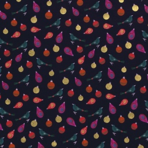 Material bumbac - Christmas Chirp Navy