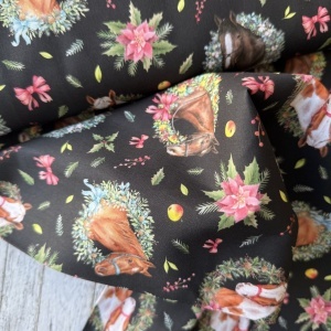Material Craciun Poplin - Christmas Horses Black - Img 2