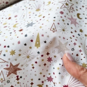 Material Craciun Poplin - Shooting Stars Ivory