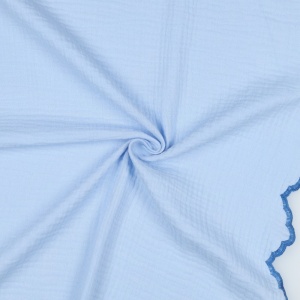 Muselina din bumbac finisata cu bordura Scallop - Light blue - Img 3