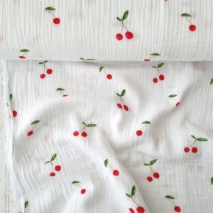 Muselina imprimata digital cu cirese- Cherry White - Img 2