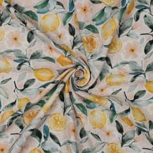 Muselina imprimata digital cu lamai - Lemons peach - Img 3