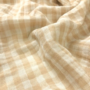 Muselina in carouri Vichy cu doua fete - Beige - Img 3