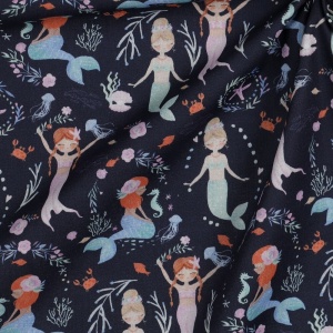 Poplin imprimat digital - Mermaids Navy