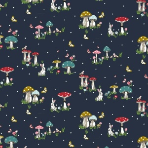 Poplin imprimat - Mushroom Village Navy - Img 2