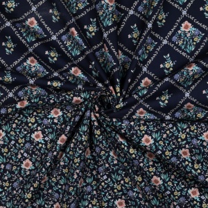 Poplin premium digital - Garden Lattice Navy - cupon 85 cm - Img 5