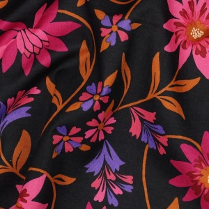Batist - Voal de bumbac imprimat - Flowers Black - cupon 77 cm