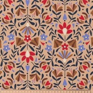 Bumbac imprimat - Folk Floral Beige - Img 3