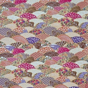 Bumbac imprimat japonez cu insertii aurii - Paysage Multicolor - Img 2