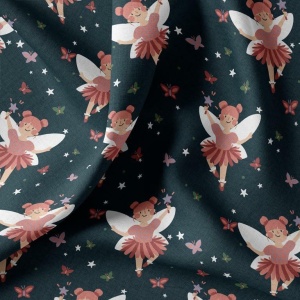 Bumbac imprimat - Little Fairies Indigo