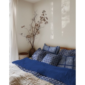 Bumbac imprimat manual - Batik Block Stries Indigo - Img 4