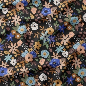Bumbac Reiat Velur Babycord - Painted Garden Black