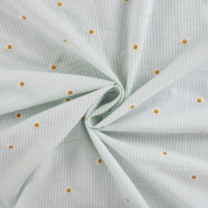 Bumbac Seersucker in dungi cu broderie - Daisy Mint - Img 3
