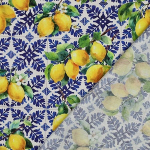 Cupon 43 cm - Material din bumbac si vascoza digital - Lemons Azulejo - Img 4