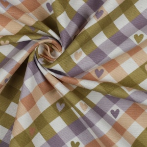 Cupon 47 cm - Finet de bumbac imprimat - Check Hearts Green