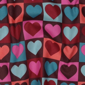 Material poplin premium imprimat - Love Pop Bordeaux