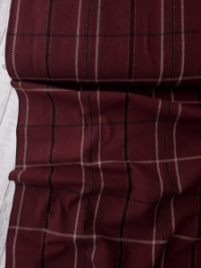 Material tesut din amestec de in si bumbac - carouri clasice Bordo - Img 3