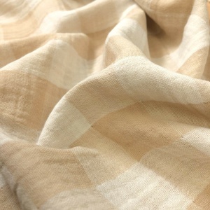 Muselina in carouri Vichy cu doua fete - Beige - Img 4