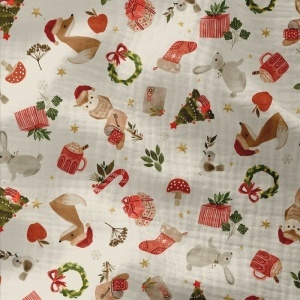 Muselina premium imprimata digital - Forest Holiday - cupon 95cm