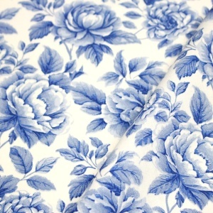 Poplin premium imprimat - Vintage Roses Blue