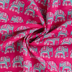 Voal batist de bumbac - Enjoy Elephant Fuchsia - Img 4