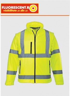 Jacheta Softshell de inalta vizibilitate, model 2 in 1, dungi reflectorizante