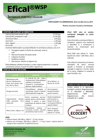 Fertilizant ECO EFICAL WSP (5 kg) fertilizant cu aminoacizi, azot si calciu, intareste peretele celular, Daymsa - Img 3