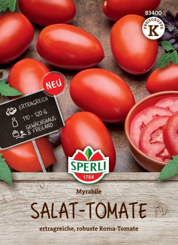 Myrabile (6 seminte) rosii ovale aromate tip Roma, soi nedeterminat extrem de productiv, Sperli
