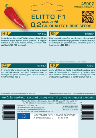 Elitto F1 (40 seminte), hibrid ardei capia, crestere nedeterminata, fructe rosii, GaraFarm - Img 2