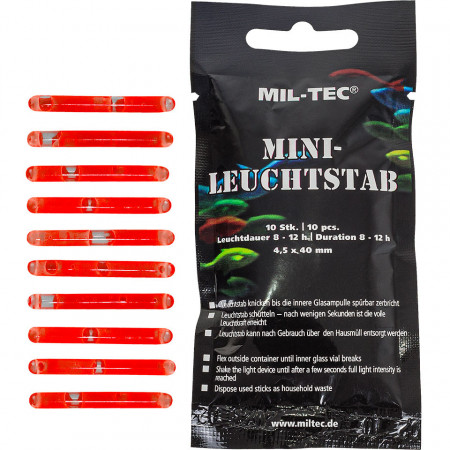 Set of 10 Small Glow Sticks MINI-LEUCHTSTAB 4cm Red Mil-Tec