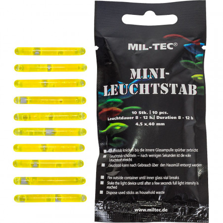 Set of 10 Small Glow Sticks MINI-LEUCHTSTAB 4cm Yellow Mil-Tec
