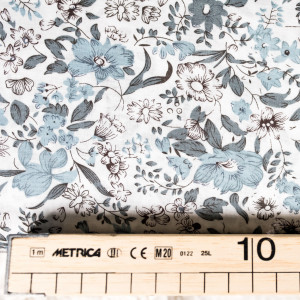 Tesatura Bumbac Poplin | DUSTY BLUE and WHITE FLORALS LILIES