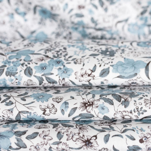 Tesatura Bumbac Poplin | DUSTY BLUE and WHITE FLORALS LILIES