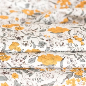 Tesatura din Bumbac Poplin | SOFT YELLOW and WHITE FLORALS LILIES