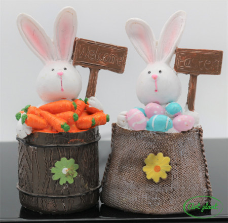 Cuplu iepuras ceramic Welcome Easter 13 cm