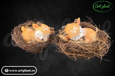 Set 2 figurine răsină cerb care dorm în cuib