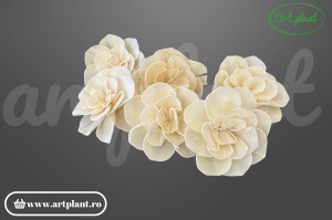 Cap camelie sola 8 cm cu petale simetrice în spirală, floare decorativă elegantă din lemn de sola