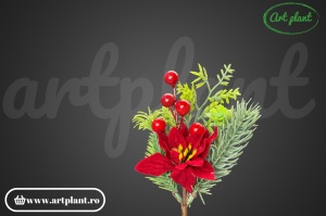 Ramură decorativă Crăciuniță, 19 cm – Roșie