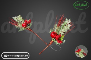 Ramură decorativă de Crăciun cu măr, 32 cm - Img 2