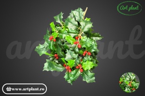 Ramură natural-touch de Ilex cu frunze verzi, 35 cm - Img 3