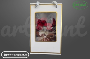 Buchet criogenat cu 7 trandafiri, hortensie și eucalipt, cu ursulet de pluș, cadou floral elegant